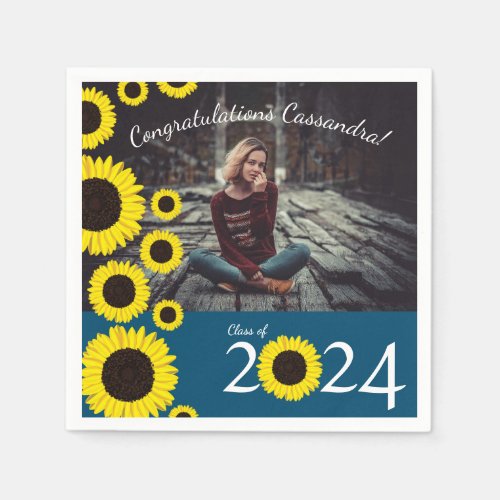 Sunflowers Country Graduation Party Blue Napkins