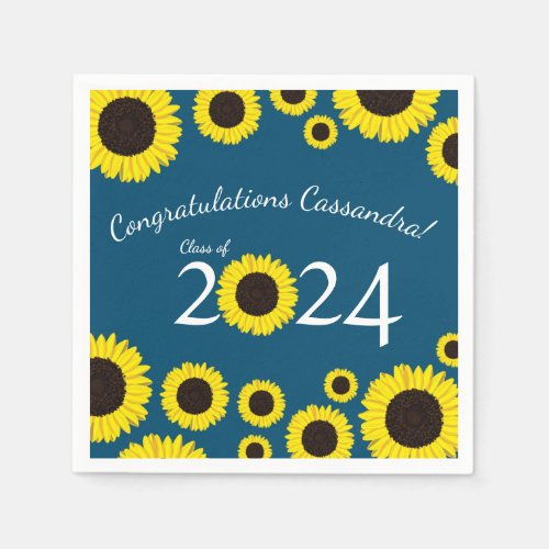 Sunflowers Country Graduation Party Blue Napkins