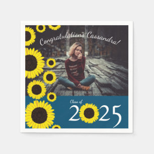Sunflowers Country Graduation Party Blue Napkins