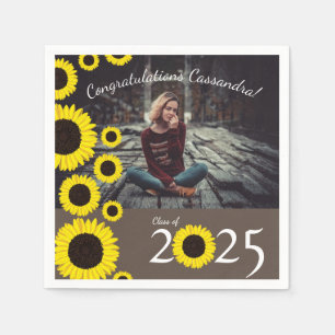 Sunflowers Country Graduation Party Brown Napkins