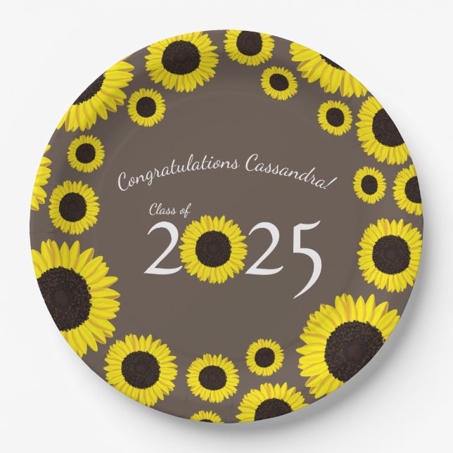 Sunflowers Country Graduation Party Brown Paper Pl Plates (Front)