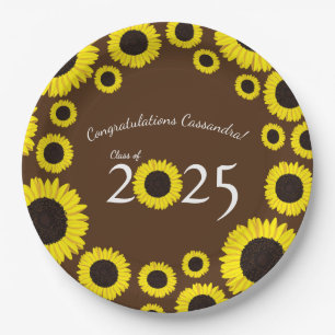 Sunflowers Country Graduation Party Brown Paper Plates