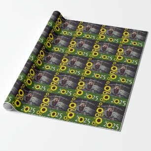 Sunflowers Country Graduation Party Green Wrapping Paper