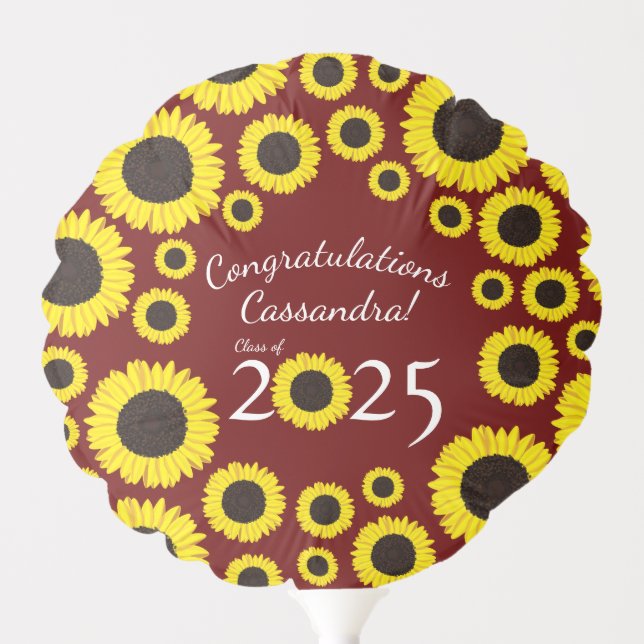 Sunflowers Country Graduation Party Maroon Balloon (Front)