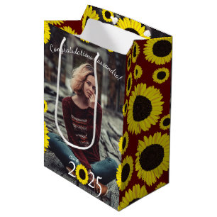 Sunflowers Country Graduation Party Maroon Medium Gift Bag