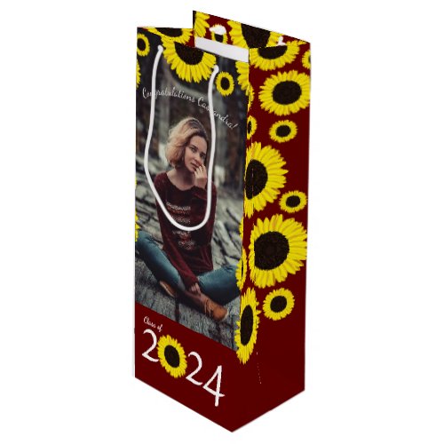 Sunflowers Country Graduation Party Maroon Wine Gift Bag