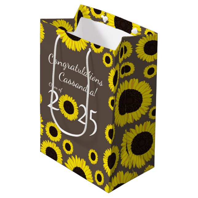 Sunflowers Country Graduation Party Medium Gift Bag (Front Angled)