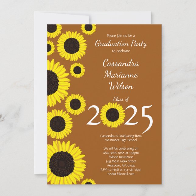 Sunflowers Country Graduation Party Rust Orange Invitation (Front)