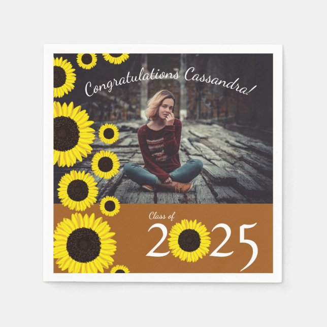 Sunflowers Country Graduation Party Rust Orange Napkins (Front)