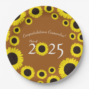 Sunflowers Country Graduation Party Rust orange Paper Plates