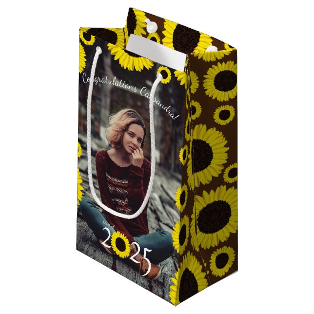 Sunflowers Country Graduation Party Small Gift Bag (Front Angled)