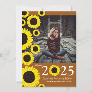 Sunflowers Country Rust Orange Graduation Invitation