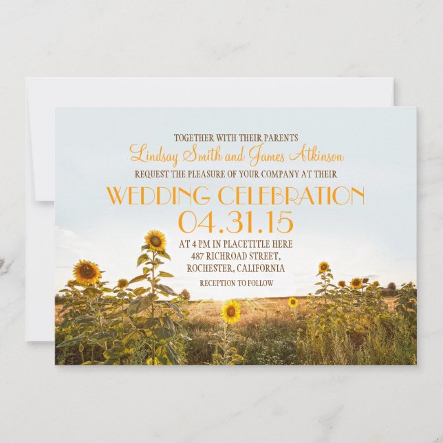 Sunflowers country rustic wedding invitation (Front)