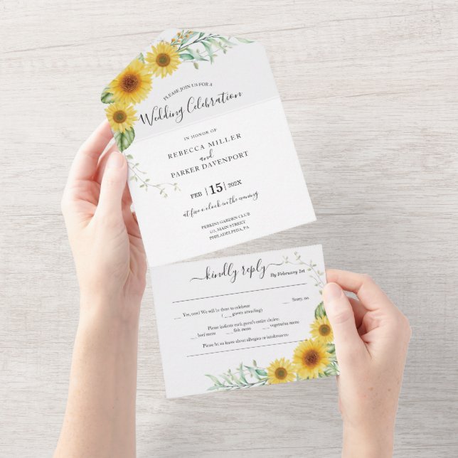 Sunflowers country Wedding invitation all in one (Tearaway)