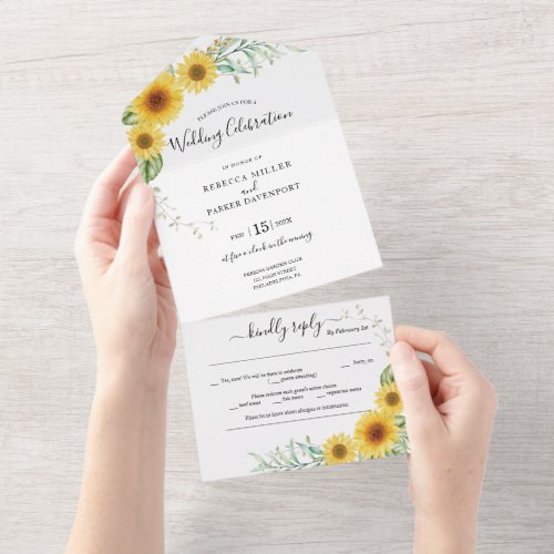 Sunflowers country Wedding invitation all in one