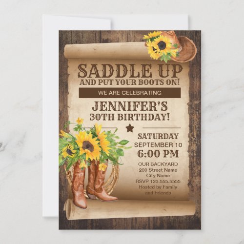 Sunflowers Country Western Party Invitation