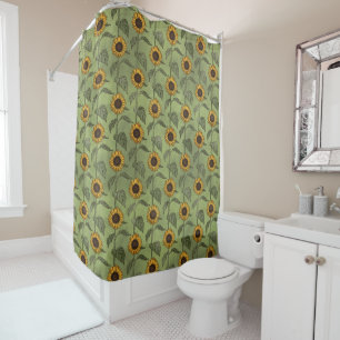 Sunflowers County Rustic Floral Green Yellow Shower Curtain