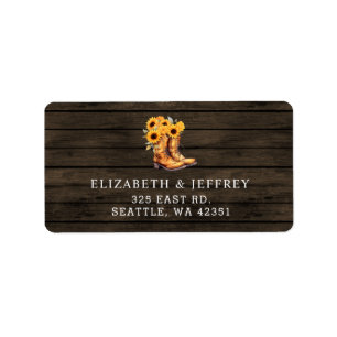 Sunflowers Cowboy Boots Barn Wood Western Wedding Label