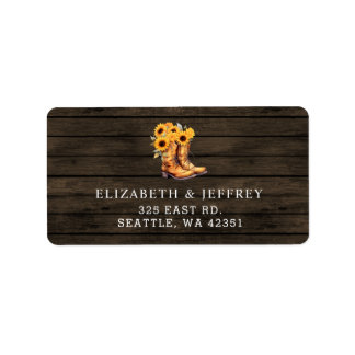 Sunflowers Cowboy Boots Barn Wood Western Wedding Label
