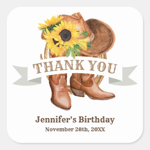 Sunflowers Cowboy Boots Hat  Lasso Square Sticker