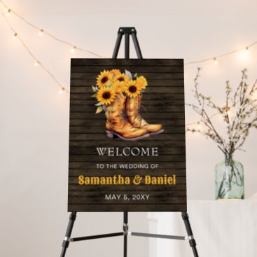 Sunflowers Cowboy Boots Wedding Welcome Sign