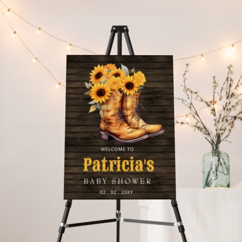 Sunflowers Cowgirl Boots Baby Shower Welcome Sign