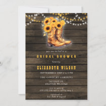 Sunflowers Cowgirl Boots Western Bridal Shower Invitation