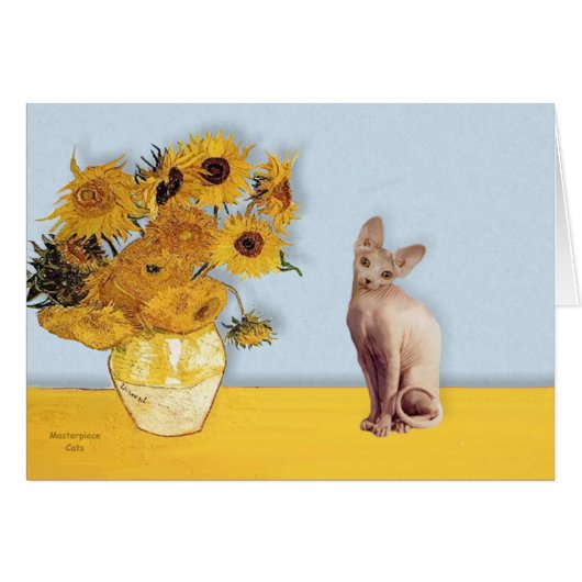 Sunflowers - Cream Sphyx cat Cards (Front Horizontal)