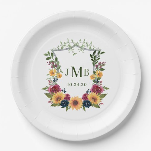 Sunflowers Crest Wedding Paper Plates