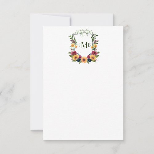 Sunflowers Crest Wedding Thank You Card