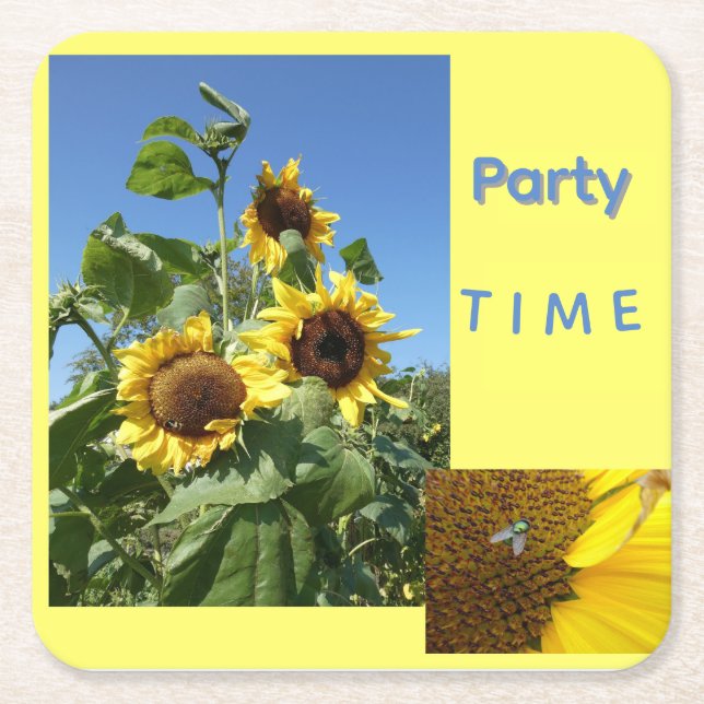 Sunflowers Cust. Text Paper Coaster (Front)