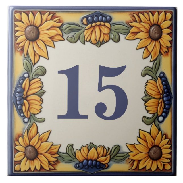 Sunflowers Custom House Number Plate Sign Plaque Ceramic Tile (Front)