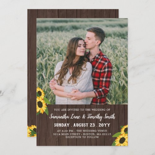 Sunflowers Custom Photo Two In One Wedding Invitation