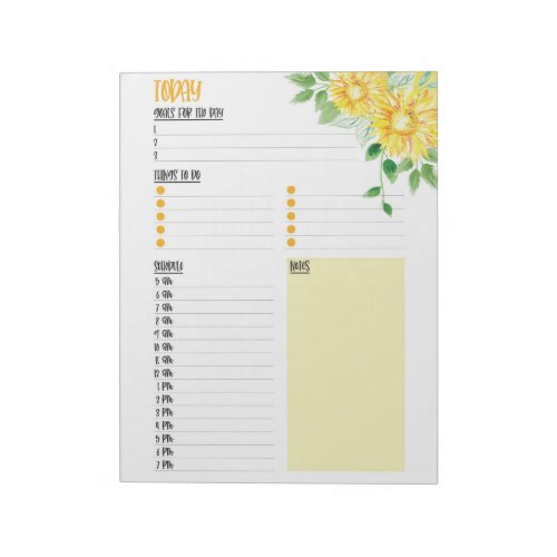 Sunflowers Daily Planner Schedule To Do List Notepad