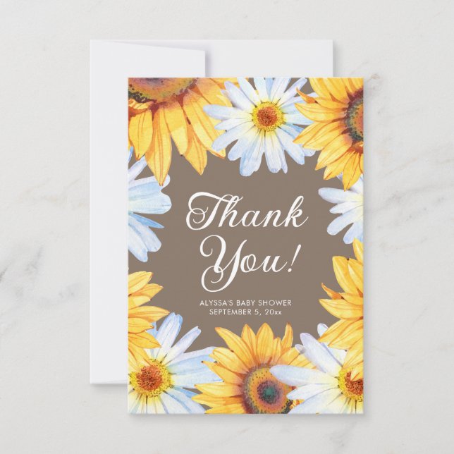 Sunflowers Daisies Baby Girl Shower Thank You Card (Front)