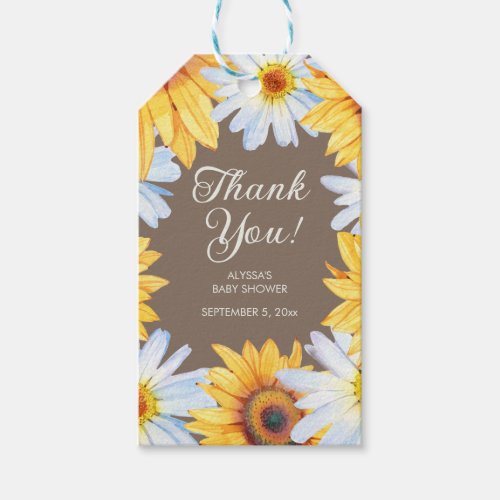 Sunflowers Daisies Baby Shower Thank You Gift Tags