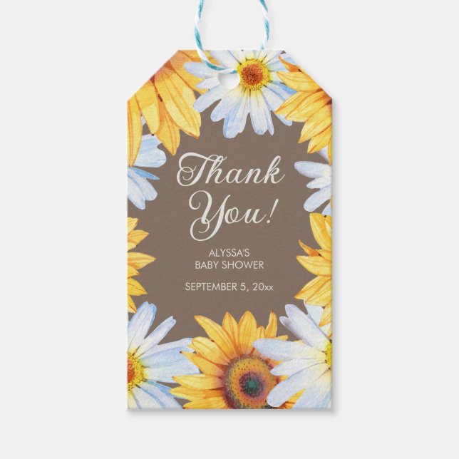 Sunflowers Daisies Baby Shower Thank You Gift Tags (Front)