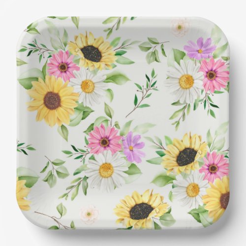 Sunflowers Daisies Floral Birthday Party Shower Paper Plates