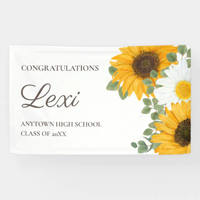 Sunflowers Daisies Graduation Party Congratulation Banner | Zazzle