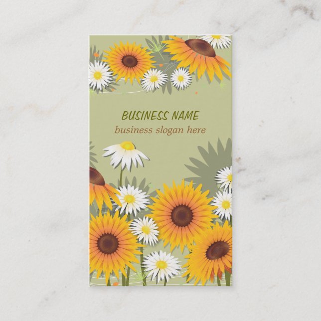 Sunflowers & Daisies Light Background Business Business Card (Front)