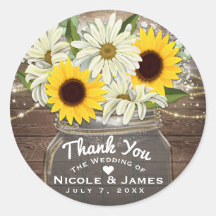 Sunflowers & Daisies Mason Jar Sparkle Rustic Chic Classic Round Sticker