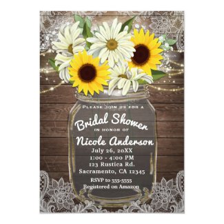 Sunflowers & Daisies Mason Jar Sparkle Rustic Chic Invitation