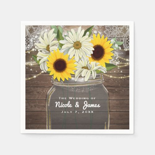 Sunflowers  Daisies Mason Jar Sparkle Rustic Chic Napkins