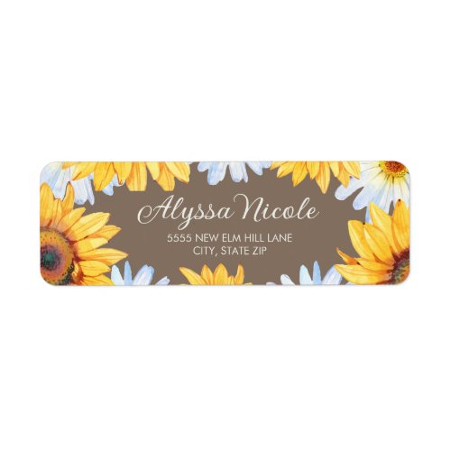 Sunflowers Daisies Rustic Country Yellow Brown Label