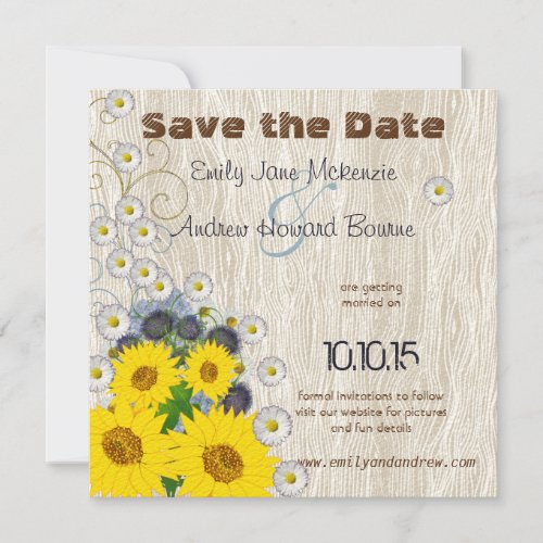 Sunflowers  Daisies Wood Grain Save the Date