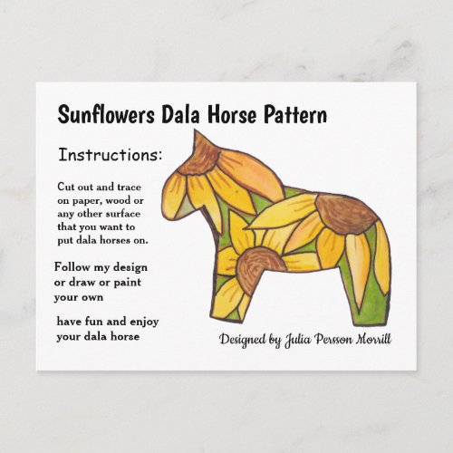 Sunflowers Dala Horse Pattern to Share Holiday Postcard