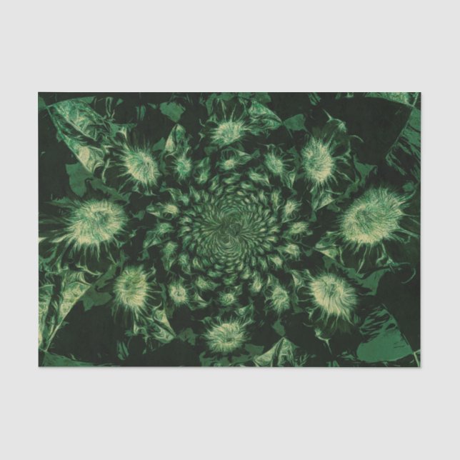 Sunflowers Dark Green Floral Abstract Decoupage Tissue Paper (Front)