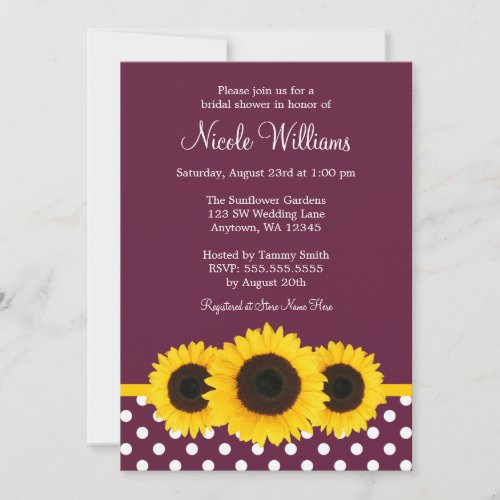 Sunflowers Deep Mulberry Polka Dot Bridal Shower Card