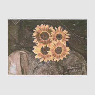 Sunflowers Denim Yellow Brown Rustic Vintage Art Tissue Paper