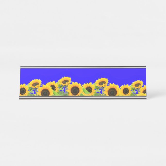 Sunflowers Desk Plate Ukrainian Flag Colors Desk Name Plate (Front)